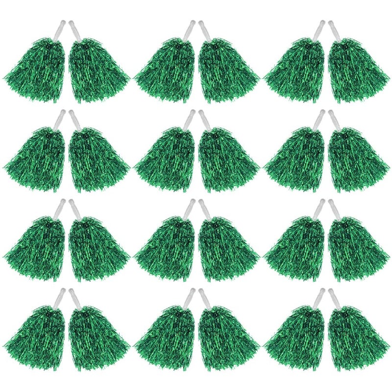 Hooshing 12PCS Green Pom Poms Cheerleading Metallic Foil Pompoms with Plastic Handles for Team Spirit Sports Dance Party - Image 1